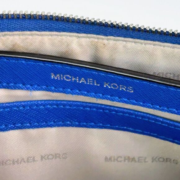 Michael Kors Wristlet Clutch Organizer Pouch w/ Card Slots Cobalt Blue Leather - Picture 10 of 16